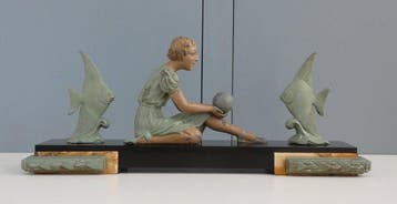 Beeld, Frans Art Deco Schoorsteenstuk - 18.5 cm - Marmer,, Antiek en Kunst