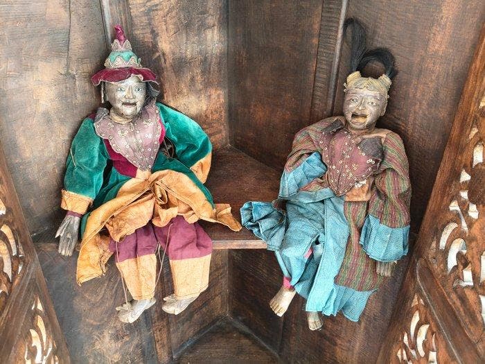 Marionnette (2) - Bois, corde, Textile - 1870-1900 Dynastie, Antiquités & Art, Art | Art non-occidental