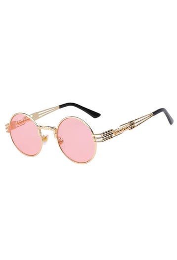 KIMU® Ronde Bril Steampunk Heren Goud Montuur Rond Roze Glaz, Ophalen of Verzenden, Nieuw, Roze