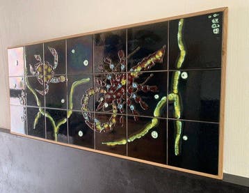 Wandbord - Keramiek, Hout - Keramisch Tegel wandplaat, Antiek en Kunst