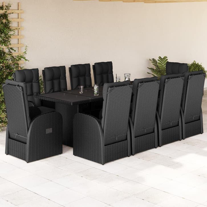 vidaXL 11-delige Tuinset met kussens poly rattan zwart, Tuin en Terras, Tuinsets en Loungesets, Tuinset, Nieuw, Verzenden