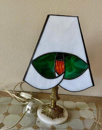 Lampe de table - Art déco - Marbre, Laiton, vitrail