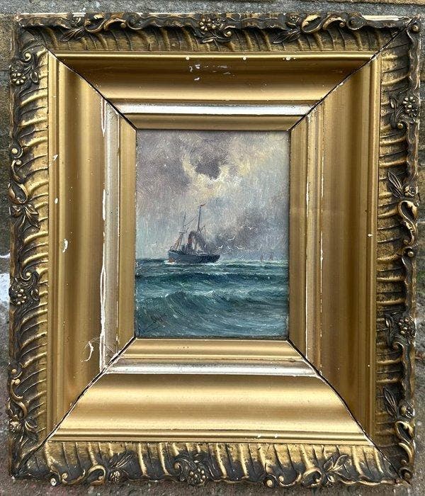 Romain Steppe (1859-1927) - Boot op zee, Antiquités & Art, Art | Peinture | Classique