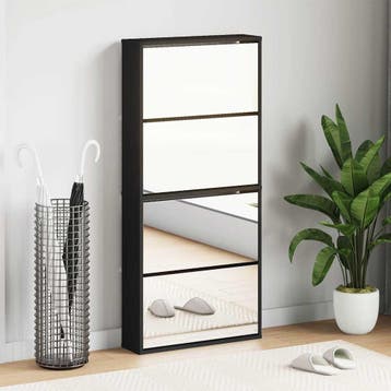 vidaXL Schoenenkast met spiegel 4-laags 63x17x134 cm zwart, Verzenden, Nieuw