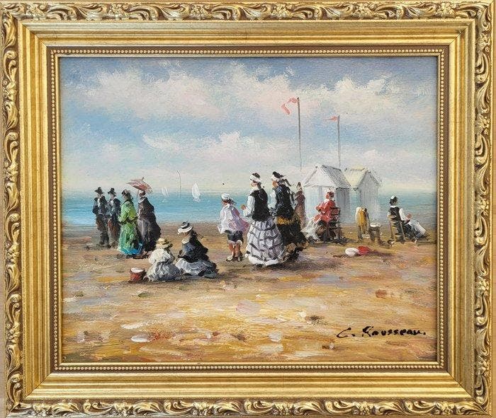Camille Rousseau (1949) - Normandie ~ Vie de plage ~ Hommage, Antiek en Kunst, Kunst | Schilderijen | Klassiek