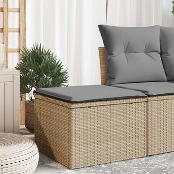 vidaXL Tuinkruk met kussen 55x55x37 cm poly rattan beige, Verzenden, Nieuw