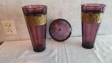 August Walher - Vase (3) - 2 vases avec petit bol - Cristal