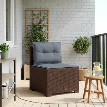vidaXL Eén-zits Tuin Sofa met Kussens Rieten Look PP Bruin, Verzenden, Nieuw