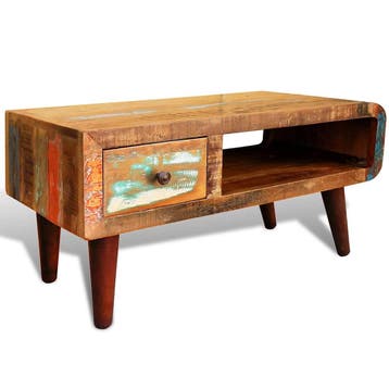 vidaXL Salontafel met 1 gewelfde rand en 1 lade gerecycled, Huis en Inrichting, Tafels | Salontafels, Verzenden, Nieuw