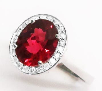 Ring - 14 karaat Witgoud Toermalijn - Diamant