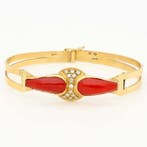 Armband - 18 karaat Geel goud Bloedkoraal - Diamant, Nieuw