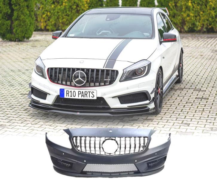 PARE-CHOCS AVANT MERCEDES W176 A45 12-15 LOOK AMG + CALANDRE, Auto-onderdelen, Carrosserie, Verzenden