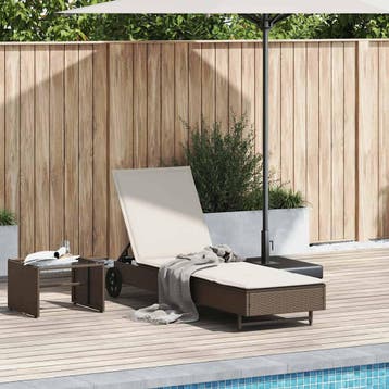 vidaXL Ligbed met wielen en kussen poly rattan bruin, Verzenden, Nieuw