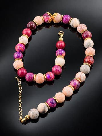 Roze Paarse Jaspis Ketting - 925 Sterlingzilver -