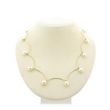 Gouden staafjescollier met parels (Ketting), Gebruikt, Ophalen of Verzenden, Met edelsteen, Goud