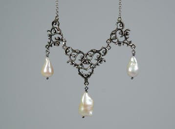 - Argent 835 - perles naturelles - Collier avec pendentif
