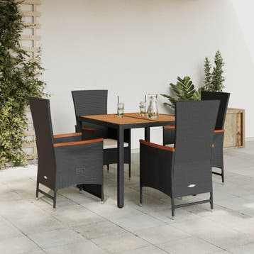 vidaXL 5-delige Tuinset met kussens poly rattan zwart, Verzenden, Nieuw, Tuinset