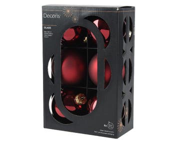 Kerstballen Glas Ossenbloed 8 cm Set van 6, Nieuw