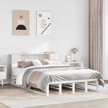 vidaXL Bed met boekenkast zonder matras massief hout wit, Verzenden