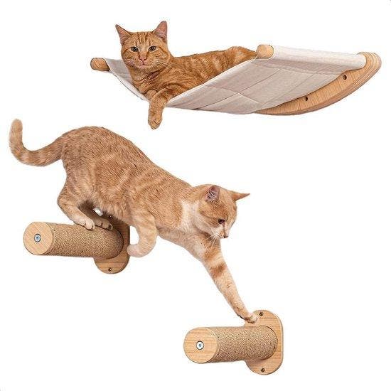 2dekans | LBB Katten klimmuur met Hangmat - Beige -, Dieren en Toebehoren, Kattenspeelgoed, Ophalen of Verzenden