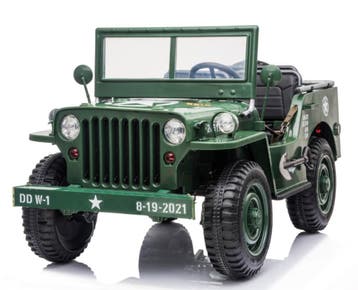 Kinderauto JEEP WILLYS WW2, groen, 24V, 4WD, 3 zits,RC NIEUW, Ophalen of Verzenden, Nieuw