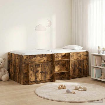 vidaXL Loft Bed Frame met Kast 3 st Gerookt eiken Bewerkt, Verzenden, Nieuw