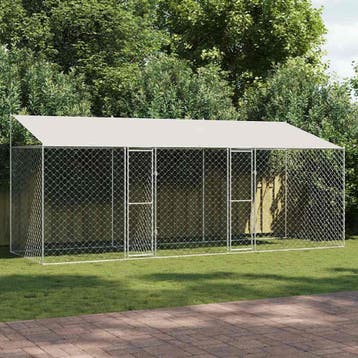 vidaXL Hondenkooi met dak zilver 600 x 200 x 256 cm Staal en, Verzenden