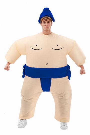 KIMU® Opblaas Kostuum Sumo Worstelaar Blauw Opblaasbaar Pak, Ophalen of Verzenden