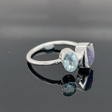 Zilver - Ring - Tanzaniet-Aquamarijn