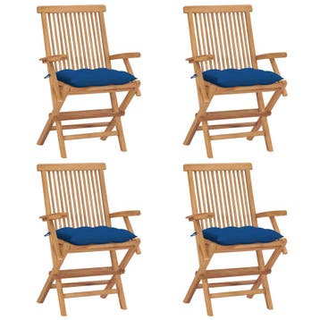 vidaXL Klapstoelen met blauwe kussens, 4 stuks, massief, Verzenden, Nieuw