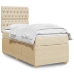 vidaXL Boxspring met matras stof crèmekleurig 90x200 cm, Verzenden