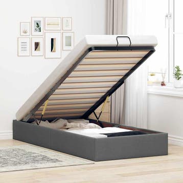 vidaXL Bedframe zonder matras 90x200 cm stof donkergrijs, Verzenden