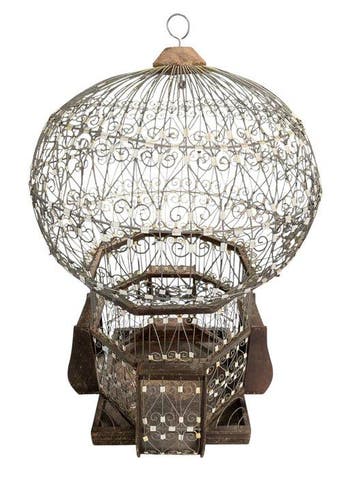 Vogelkooi - Hout, Metaal - Oude Oosterse kooi-65cm