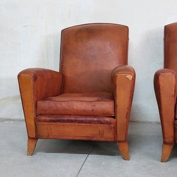 Fauteuil (2) - club - cuir bois - Des clubs Art déco