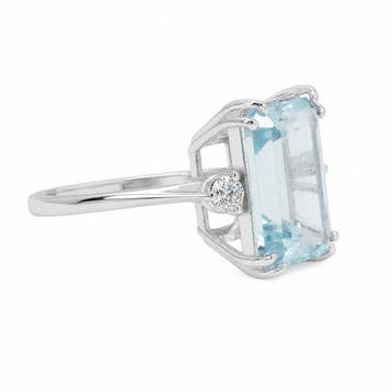Ring - 18 karaat Witgoud - 4.57ct. tw. Aquamarijn - Diamant, Nieuw