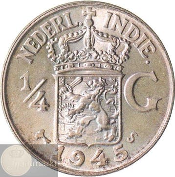 Nederlands-Indië. 1/4 Gulden 1945 PS in PCGS slab MS66