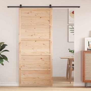 vidaXL Schuifdeur 100 x 2,5 x 208 cm Massief grenenhout, Doe-het-zelf en Bouw, Deuren en Vliegenramen, Verzenden, Nieuw