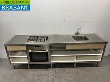 Table de travail en acier inoxydable avec cuisinière 4 feux,, Verzenden