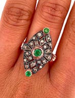 Zonder minimumprijs - Ring - 9 kt. Roségoud, Zilver Smaragd