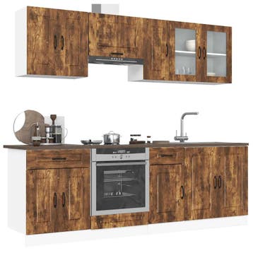vidaXL 8-delige Keukenkastenset Kalmar bewerkt hout gerookt, Verzenden, Nieuw
