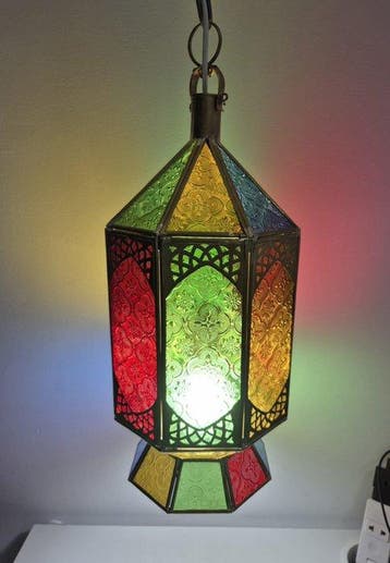 Plafondlamp - Handmade Moroccan Lantern Lamp - Glas, Messing
