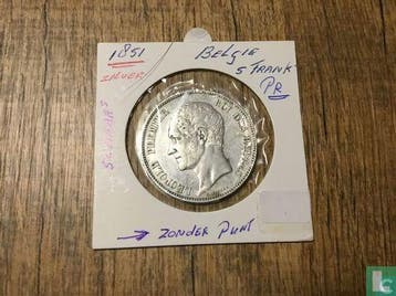 België 5 francs 1851 (zonder punt boven jaartal), Verzenden, Losse munt