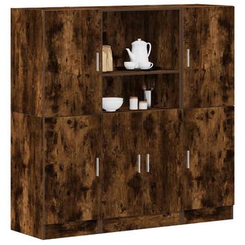 vidaXL 3-delige Keukenkastenset bewerkt hout gerookt, Verzenden