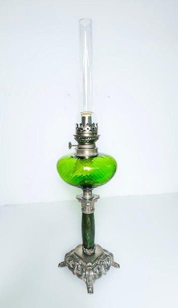 Lampe à pétrole - Plaqué(e) argent, Verre, Pierre
