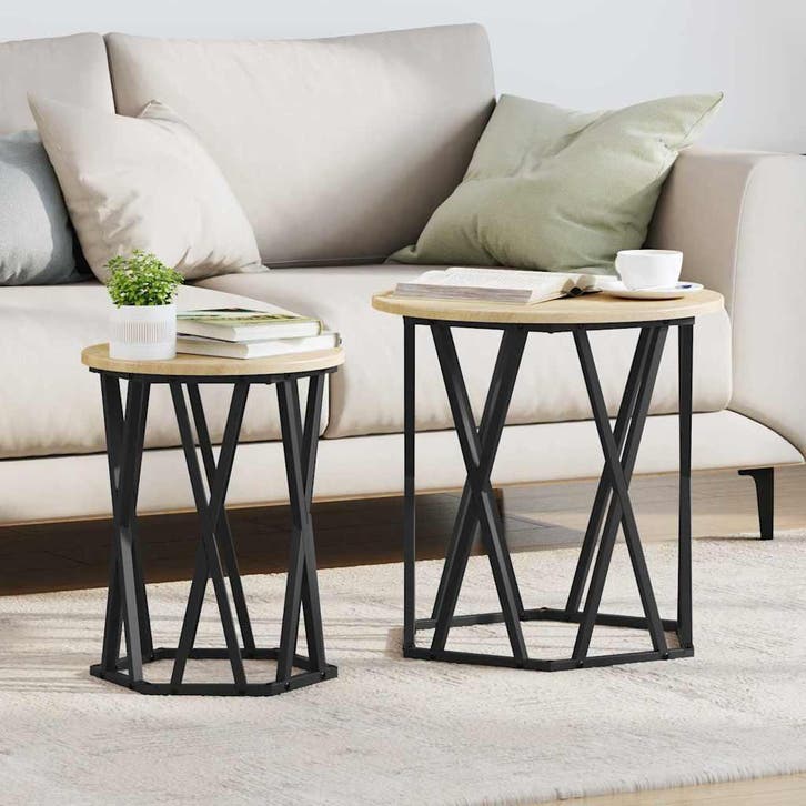 vidaXL Salontafel 2 pcs Sonoma Eik Engineered hout en staal, Huis en Inrichting, Tafels | Salontafels, Nieuw, Verzenden