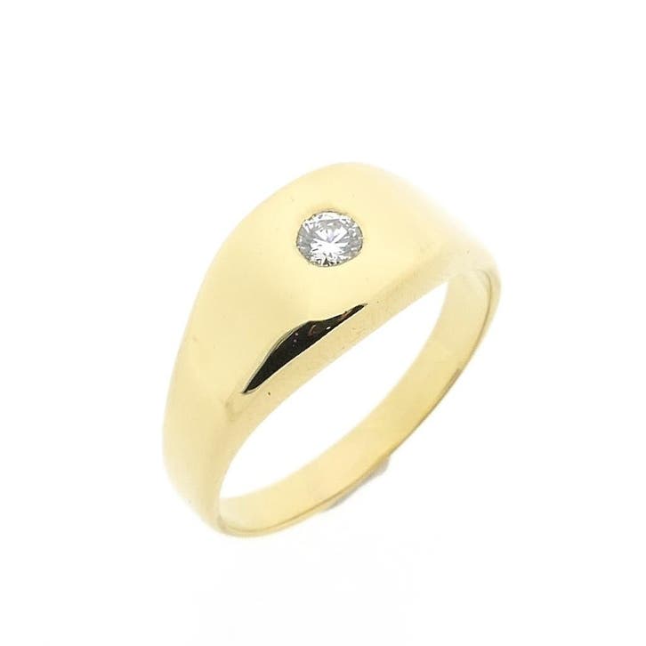 Gouden heren ring met diamant; 0,20 ct., Bijoux, Sacs & Beauté, Bagues, Enlèvement ou Envoi