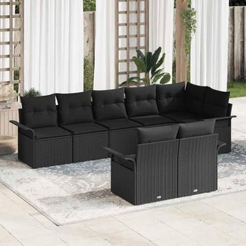 vidaXL Tuinbank Set met kussen 8 pcs Zwart poly rattan, Verzenden, Nieuw