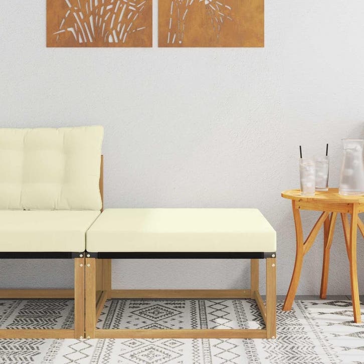 vidaXL Buiten Voetenbank Massief Acaciahout en Textilene Wit, Tuin en Terras, Tuinsets en Loungesets, Nieuw, Verzenden