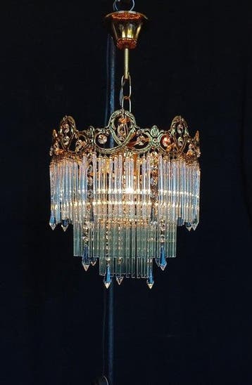 Plafonnier - Laiton, Cristal - Lustre italien