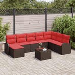 vidaXL Tuinbank Set met kussen 9 pcs Bruin Poly Riet, Tuin en Terras, Verzenden, Nieuw